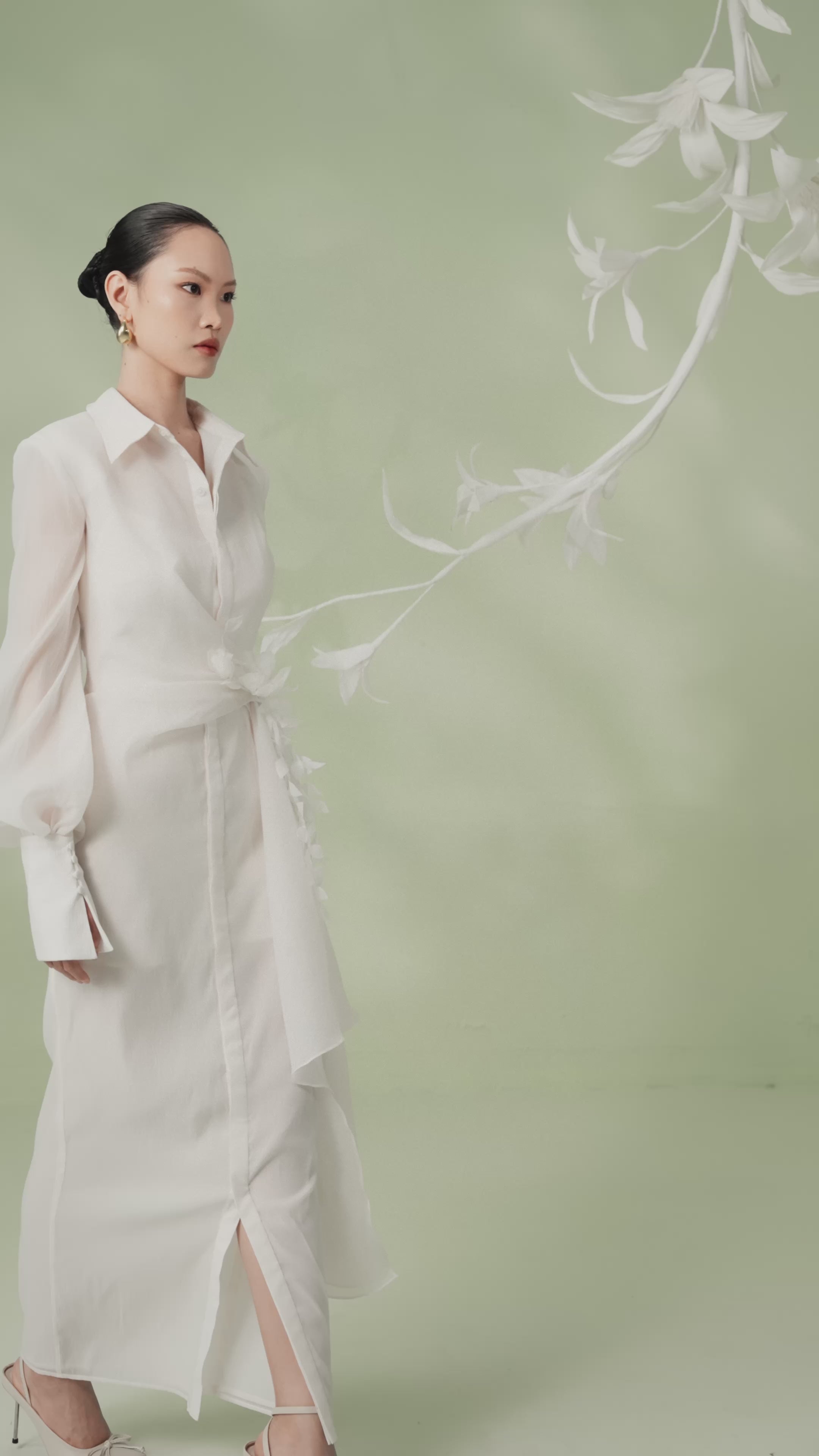 ÉLANIE Matte Sheer Twist-Front Shirt Dress