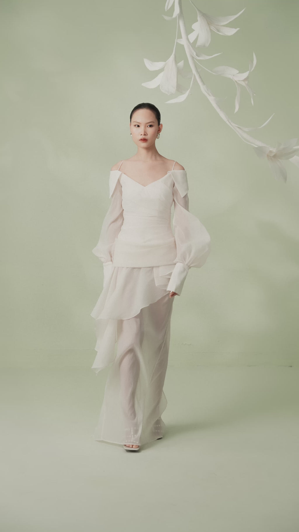 L’AIR Draped Matte Sheer Off-the-Shoulder Gown